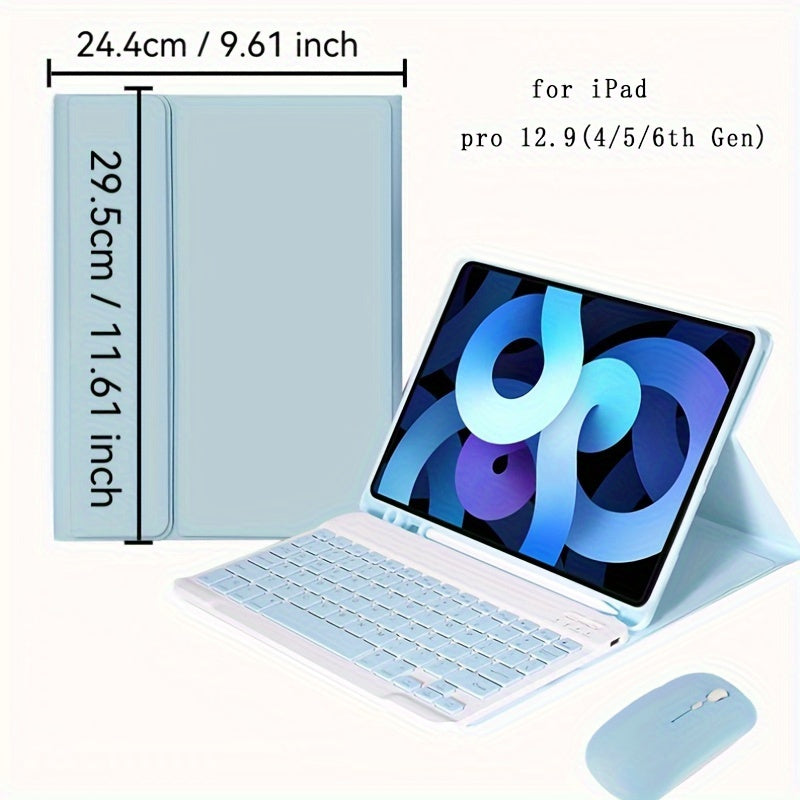 Wireless iPad Pro 12.9 Inch and Air M2 13 Inch PU Leather Case with Pencil Slot and Keyboard