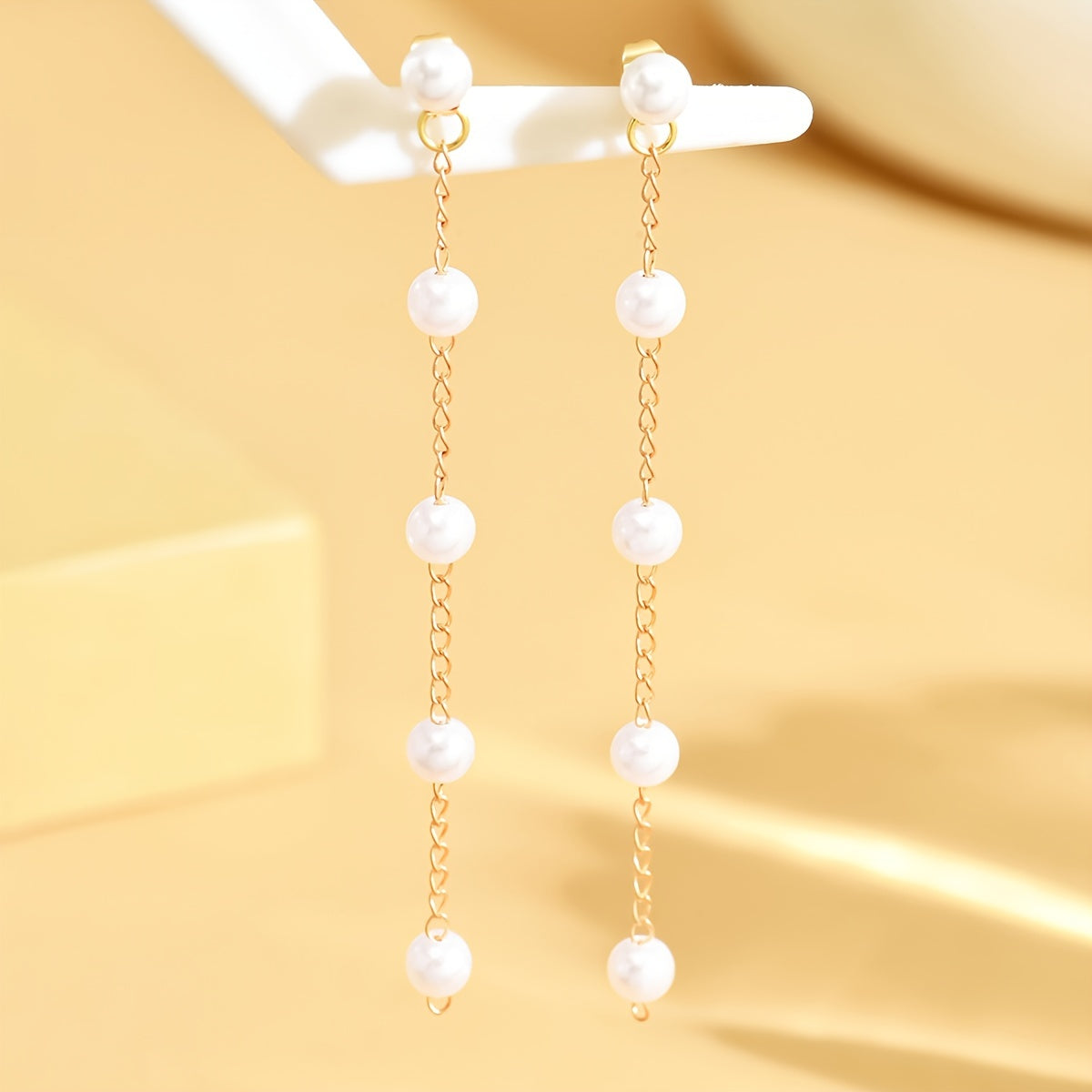 Women Faux Pearl Drop Earrings Long Dangle Tassel Jewelry