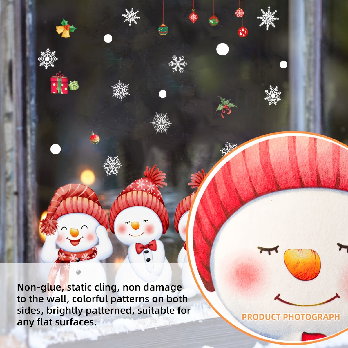 Snowman and Snowflake Window Clings Reusable Decor for Glass Surfaces