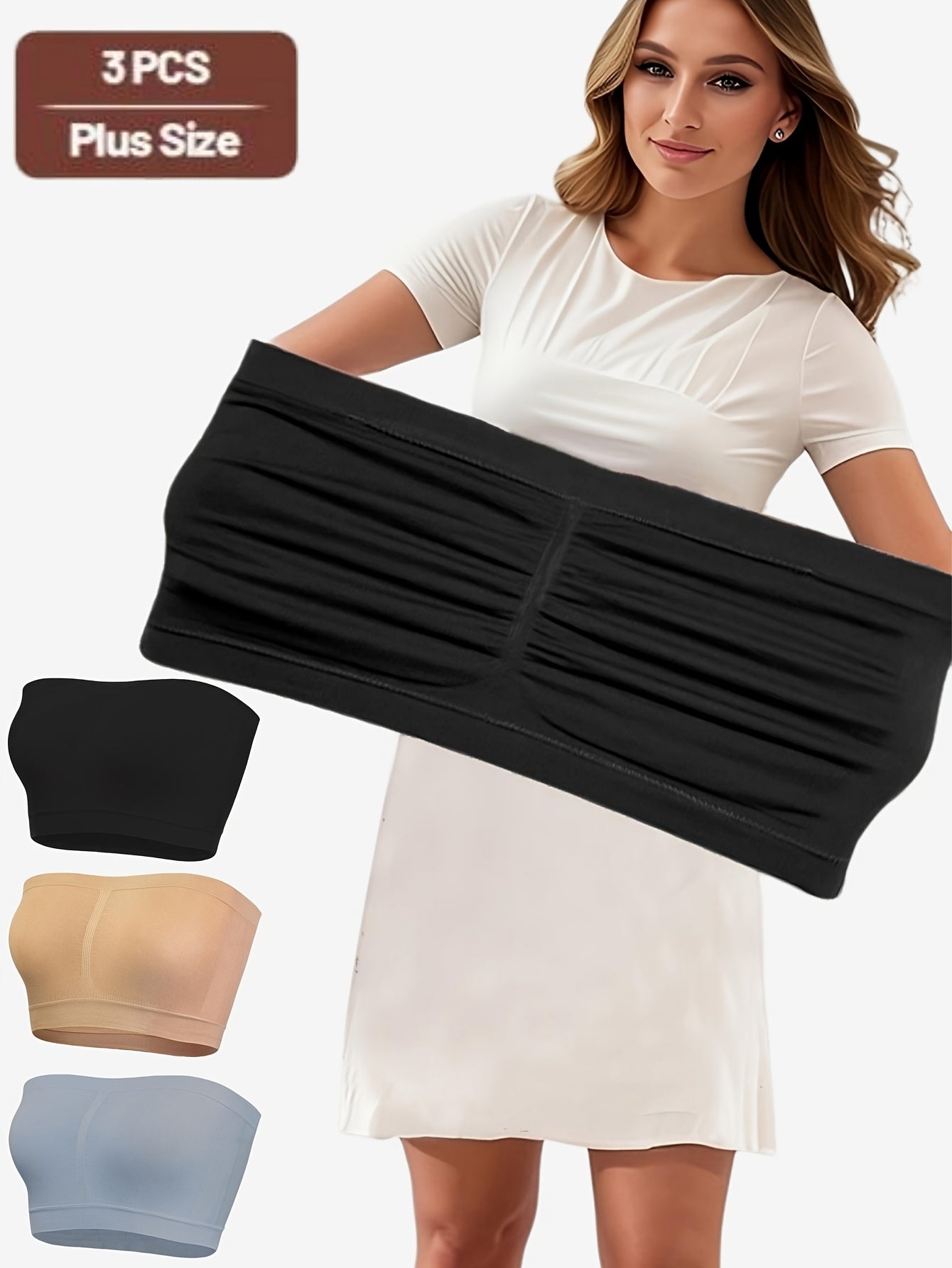 Women's Seamless Elastic Sports Bras Pack Breathable Strapless Yoga Crop Tops Black