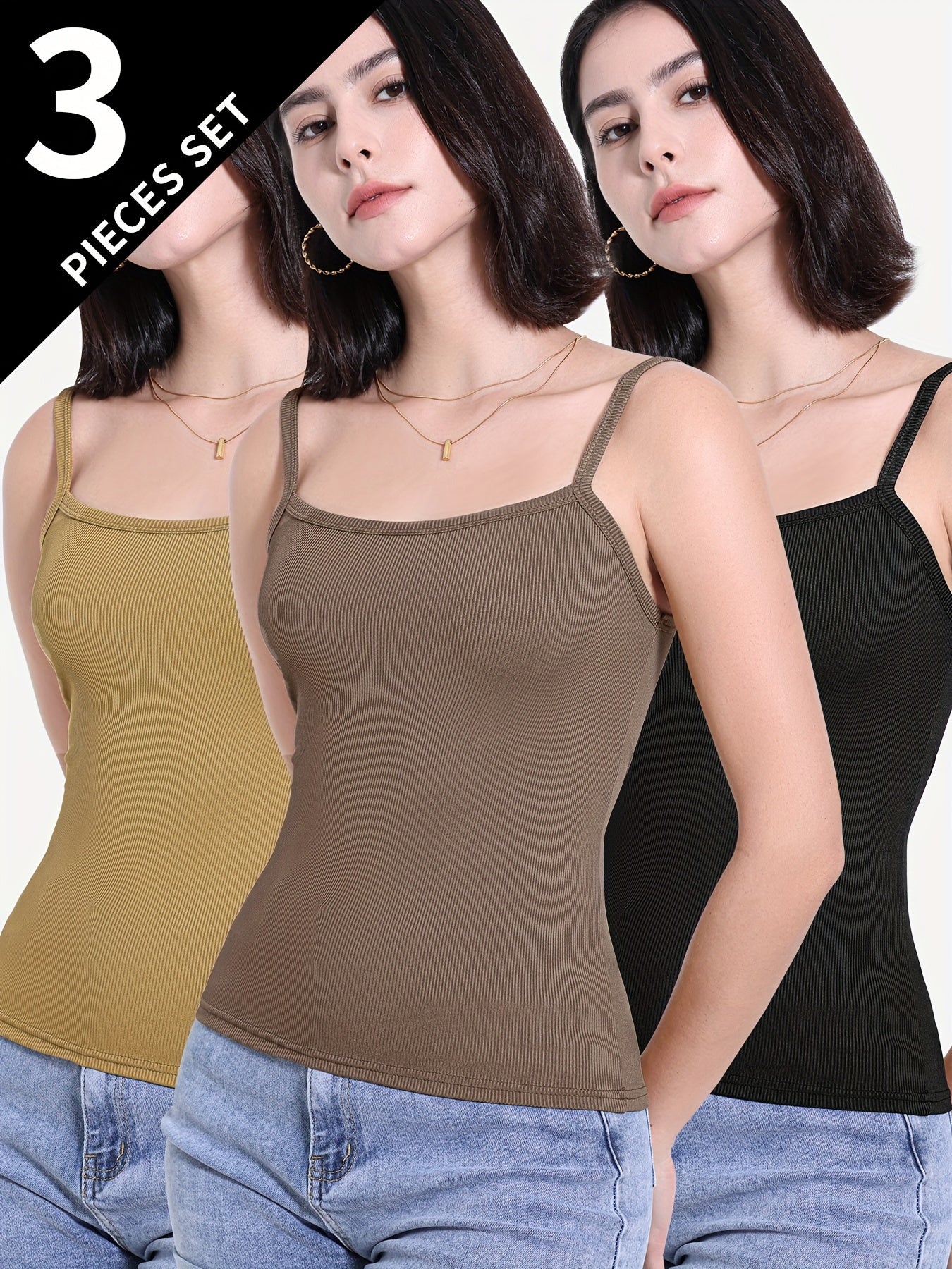 Women’s Backless Bralette Tank Tops Set of 3 for Summer Layering Solid Color High Stretch