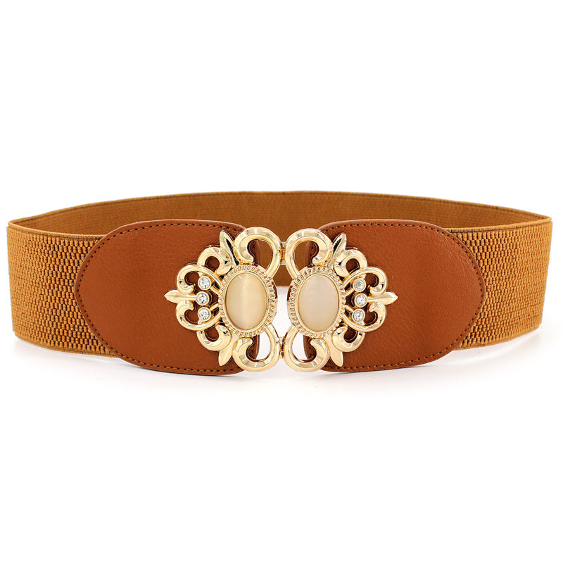 Ayollar uchun sun'iy toshlar va metall tokchali elastik yuqori bel belbog'