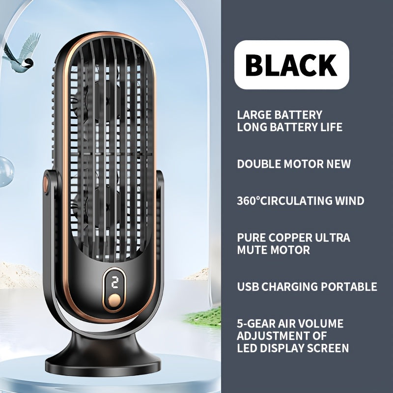 Compact USB Rechargeable Desk Fan with 5-Speed Adjustment for Home and Camping