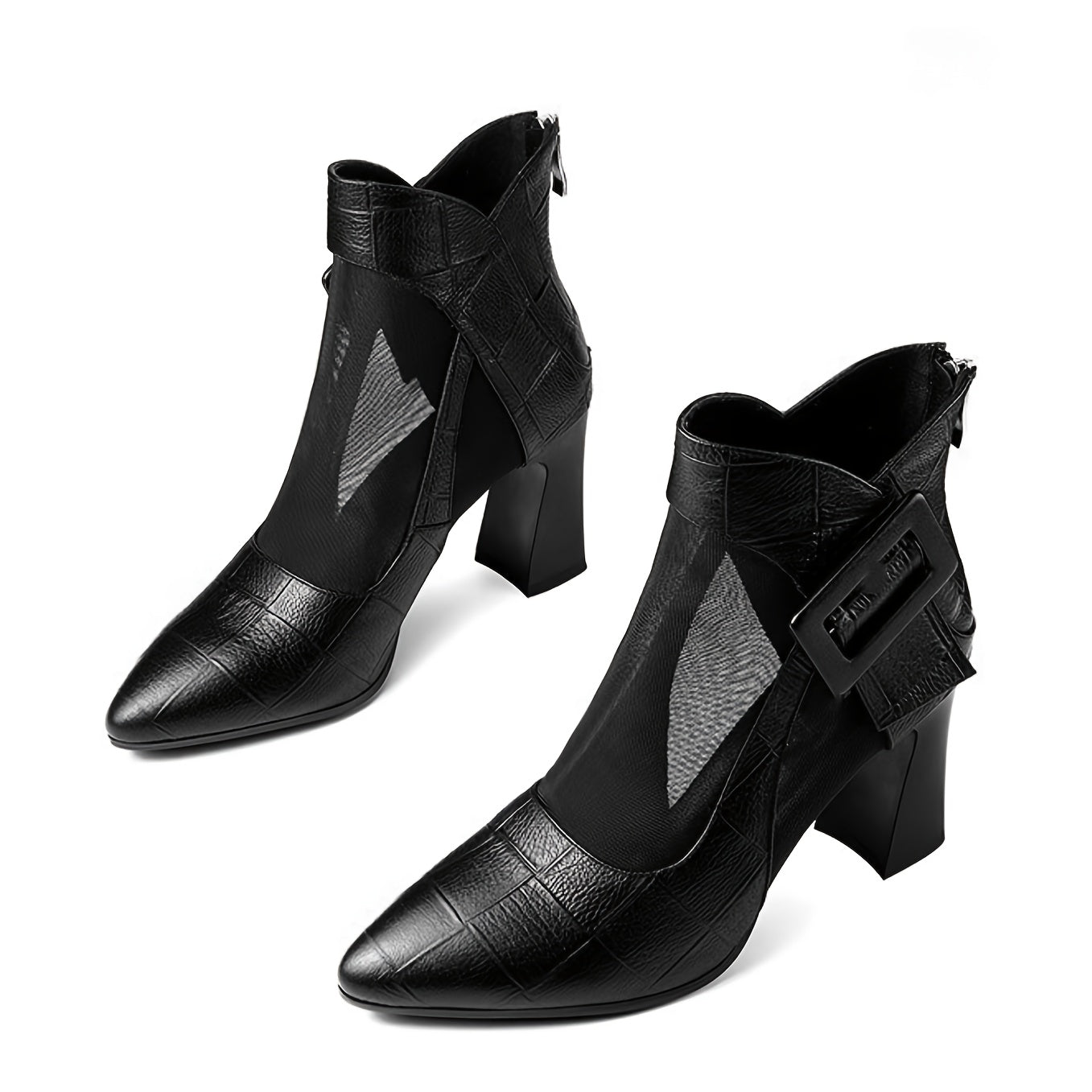 Women Pointed Toe Chunky Heel Pumps Black Summer Formal Office Shoes