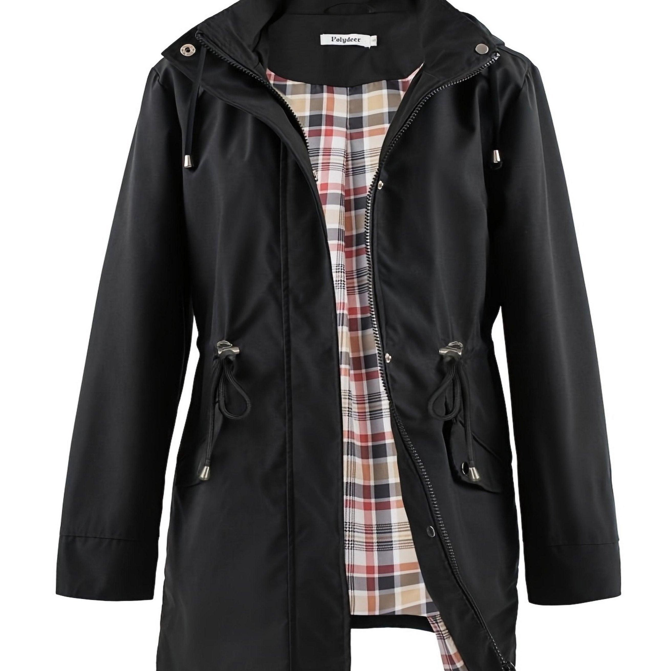 Women's Plus Size Waterproof Zip Up Hooded Coat Fall Spring Long Sleeve Midi Solid