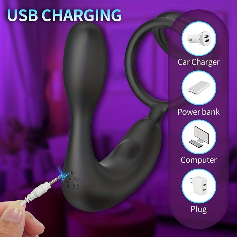 Male Prostate Massager Vibrating Anal Plug with Cock Ring 12 Modes