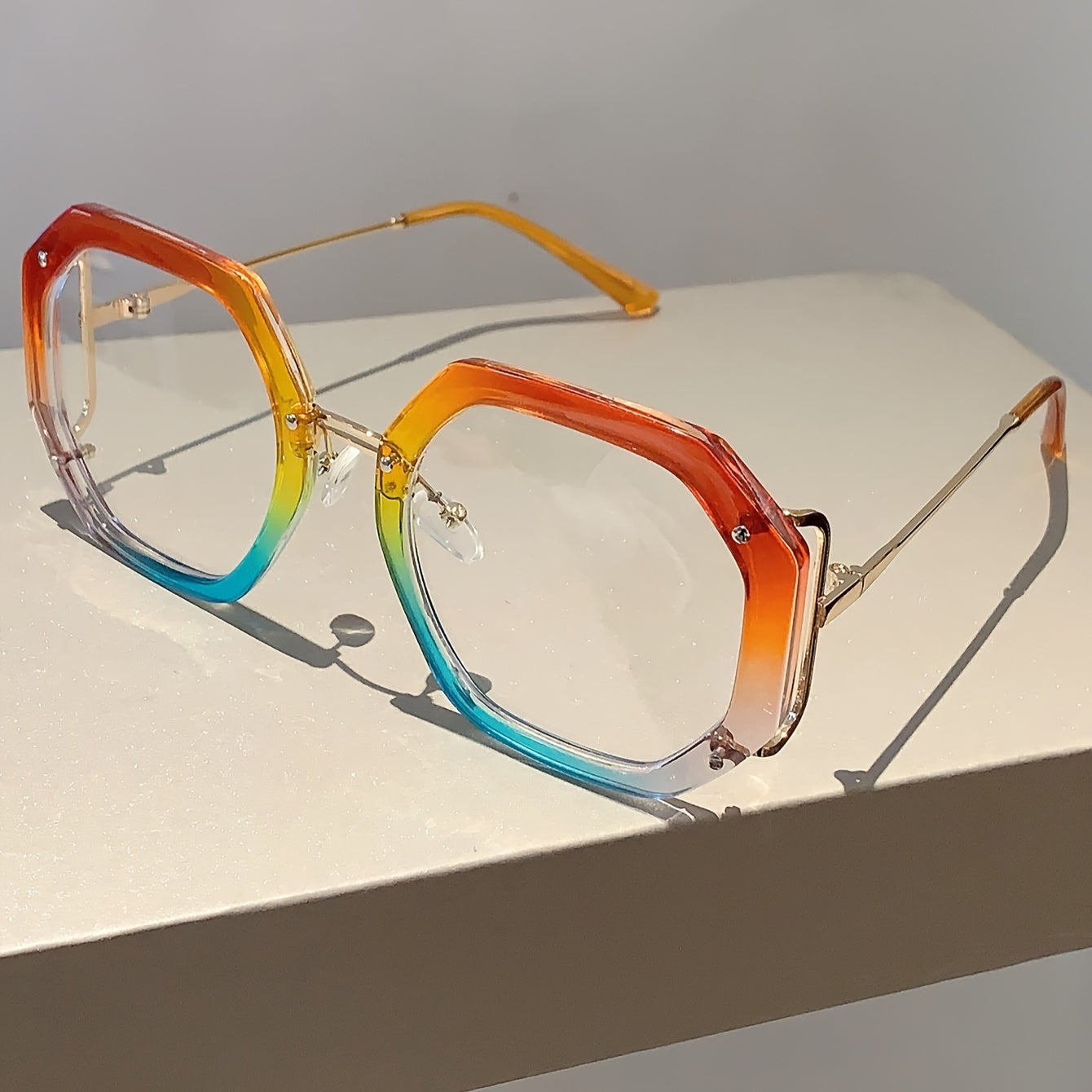Gafas de estilo vintage con marco octagonal para mujer con lentes multicolores y bloqueo de luz azul