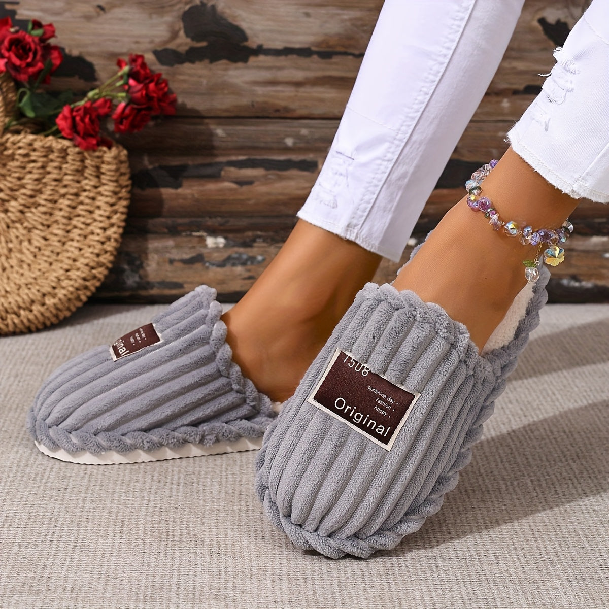 Women’s Faux Fur Slippers with Non-Slip EVA Sole, All-Season, 5 Colors