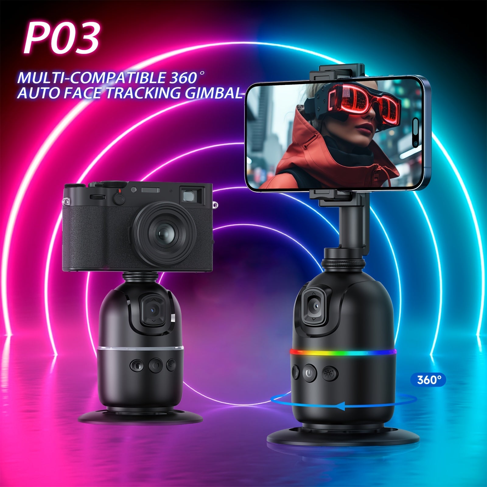 Тренога для отслеживания лица с ИИ, монопод для селфи с вращением на 360°, стабилизацией, USB-перезаряжаемый, вертикальный держатель для смартфона