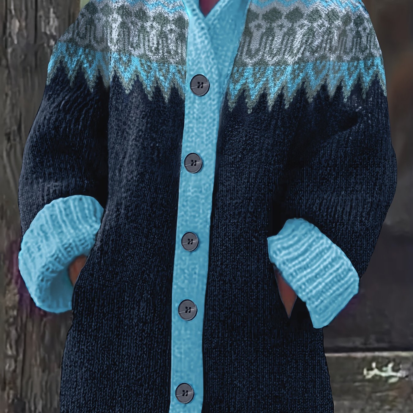 Abrigo de punto con capucha y patrón geométrico para mujer talla grande, suéter, abrigo, otoño e invierno, manga larga