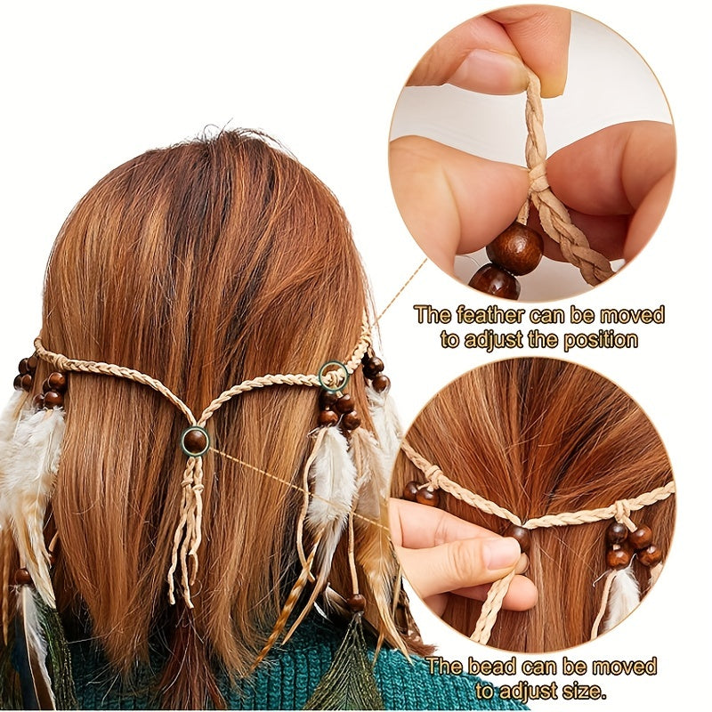 Bohemian Peacock Feather Headband with Tassels for Women