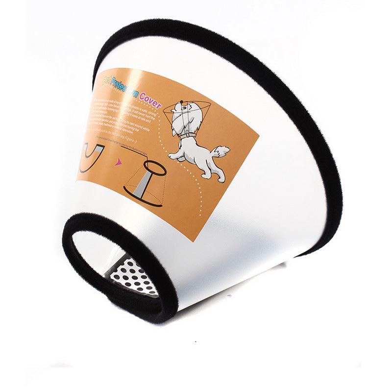 Moslashuvchan yumshoq itlar va mushuklar uchun Elizabethan bo‘yi, chizishdan himoya qilish va tishlashni oldini olish uchun qora chetli tikuv bilan