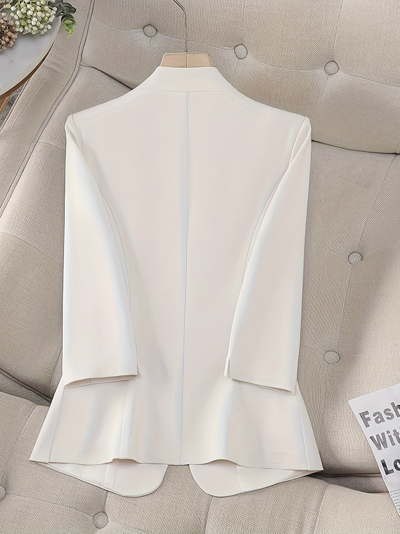 Women's Light Blue Notch-Less Blazer with Three-Quarter Sleeves and Single Button