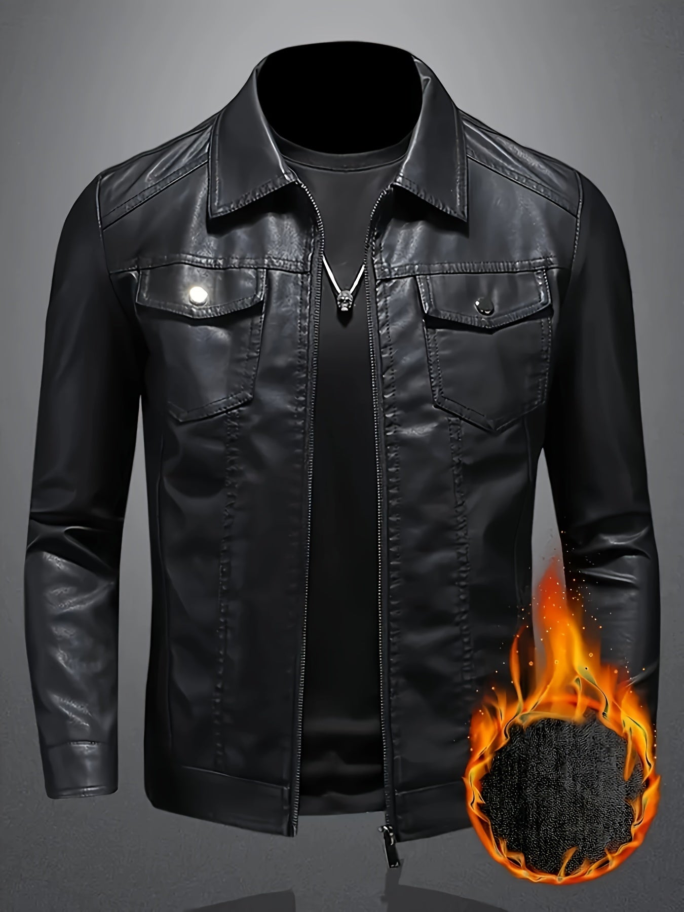 Erkaklar uchun qora jakket, ichki qoplamasi fleece - kuz va qish uchun zip-up yaka jakketi