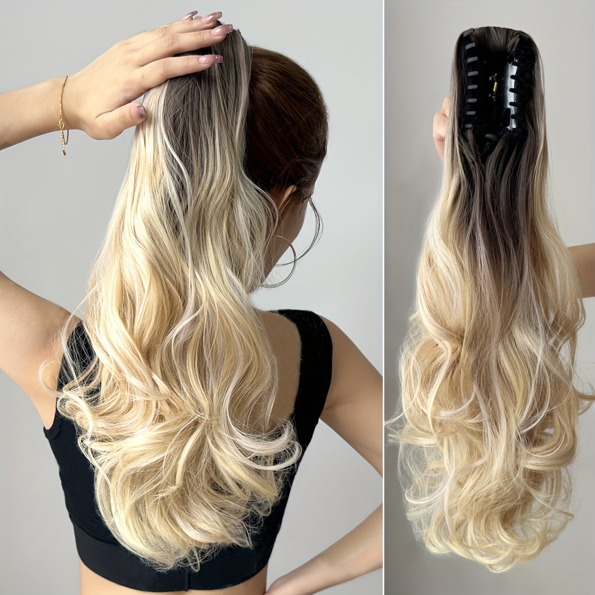Unisex Deep Wave Claw Clip Ponytail Extension 71.12cm Synthetic Hairpiece for Daily Use