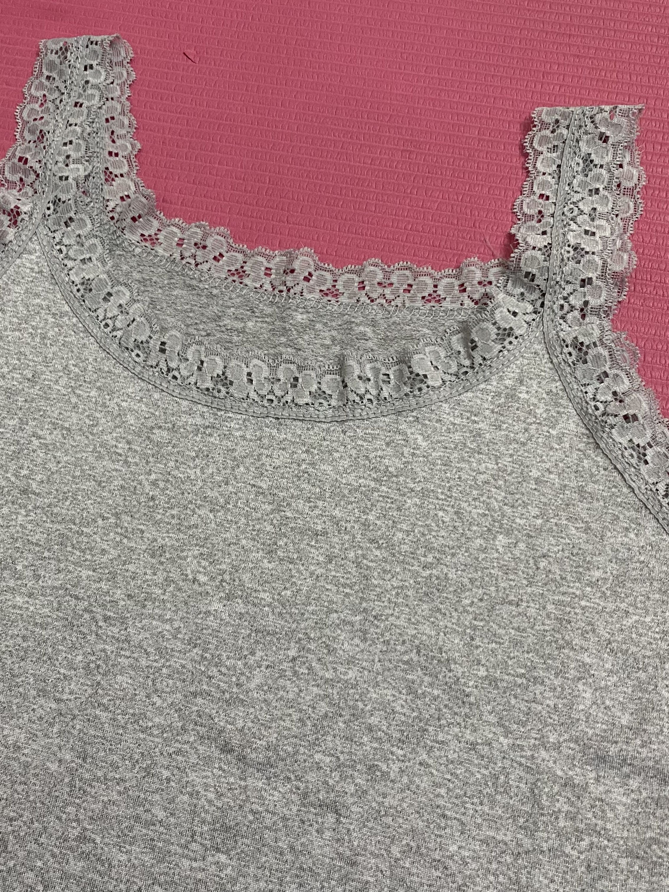 Women's Lace Trim Tank Top Set with Round Neck and Cotton Fabric