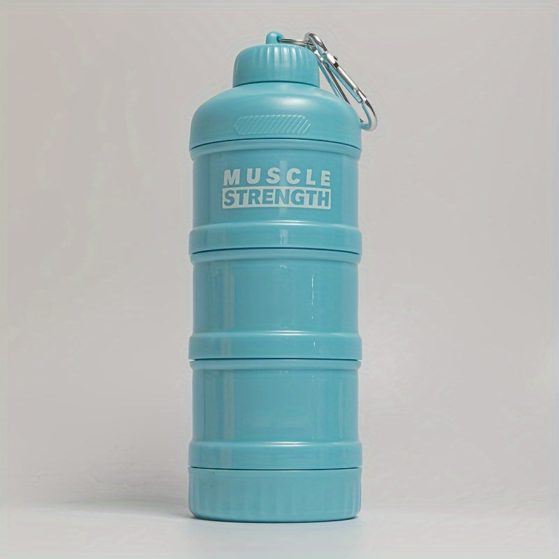 Portable Protein Powder Container with Multi-Tier Plastic Bottle and Keychain for Gym and Outdoor Sports
