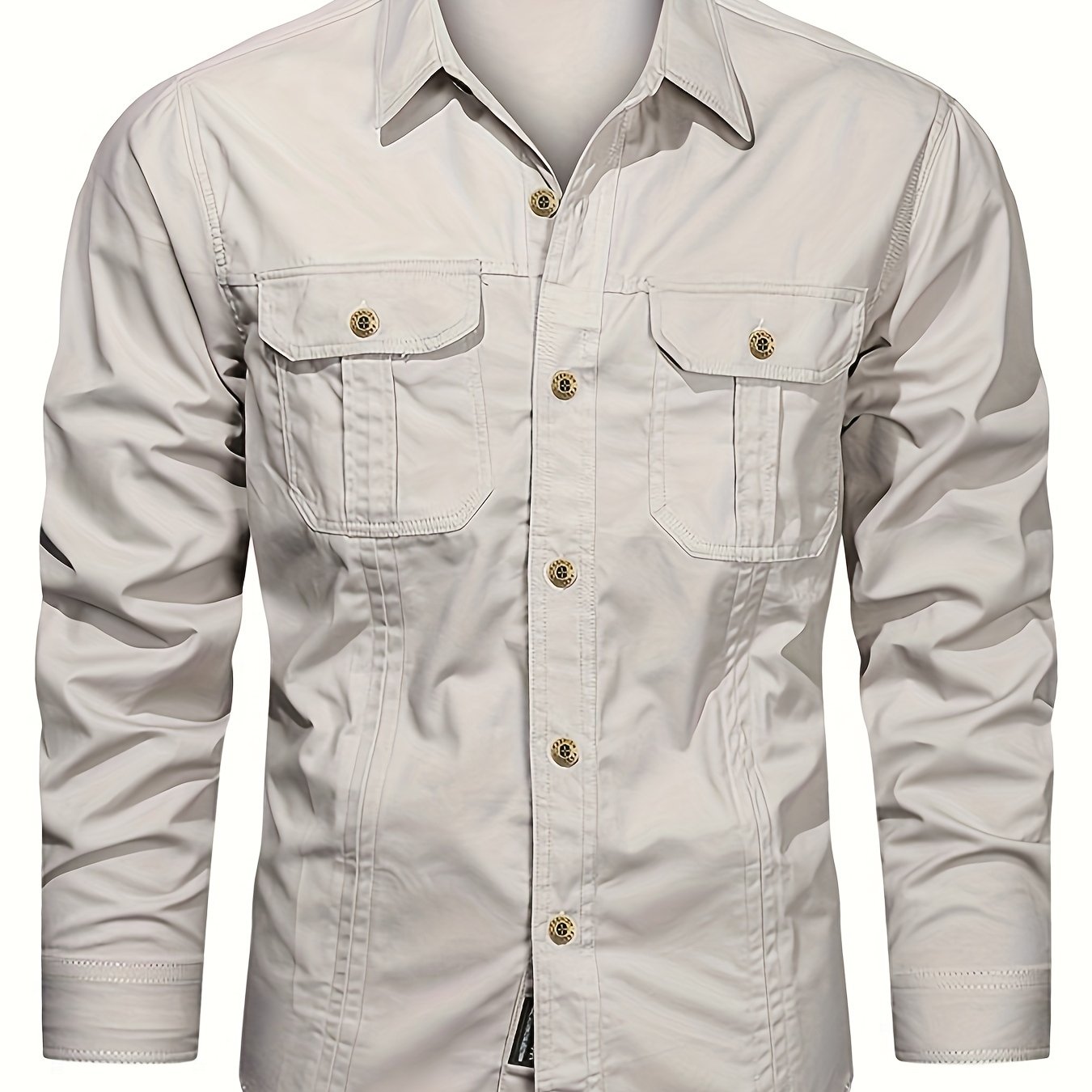 Men's Casual Long Sleeve Shirt Woven Cotton Solid Color Spring Summer Loose Fit Street Style