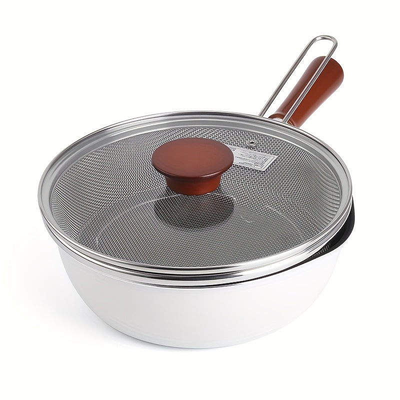 9.84-Inch Non-Stick Cast Aluminum Cooking Pot with Wooden Handle and Glass Lid