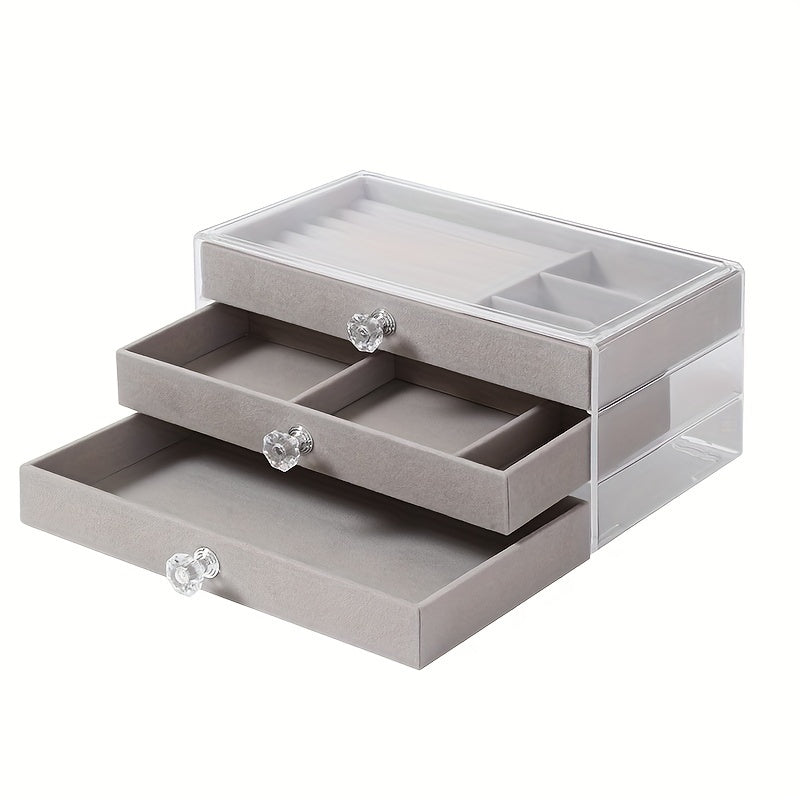 Transparent Jewelry Organizer Box with Large Capacity Dustproof Drawers for Earrings and Necklaces