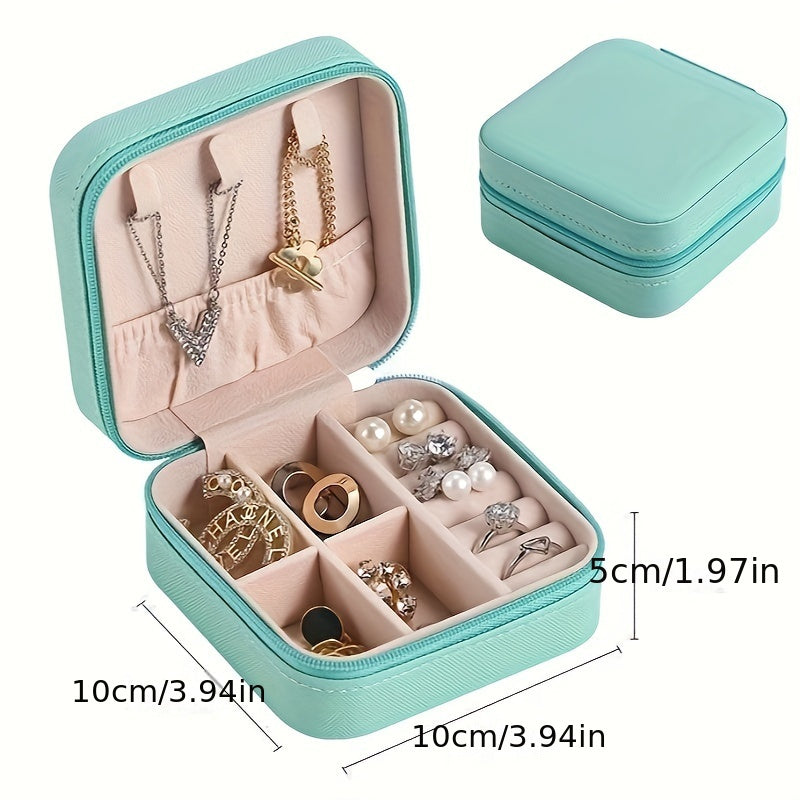 Mini Faux Leather Jewelry Organizer with Zipper Closure for Travel and Gifting