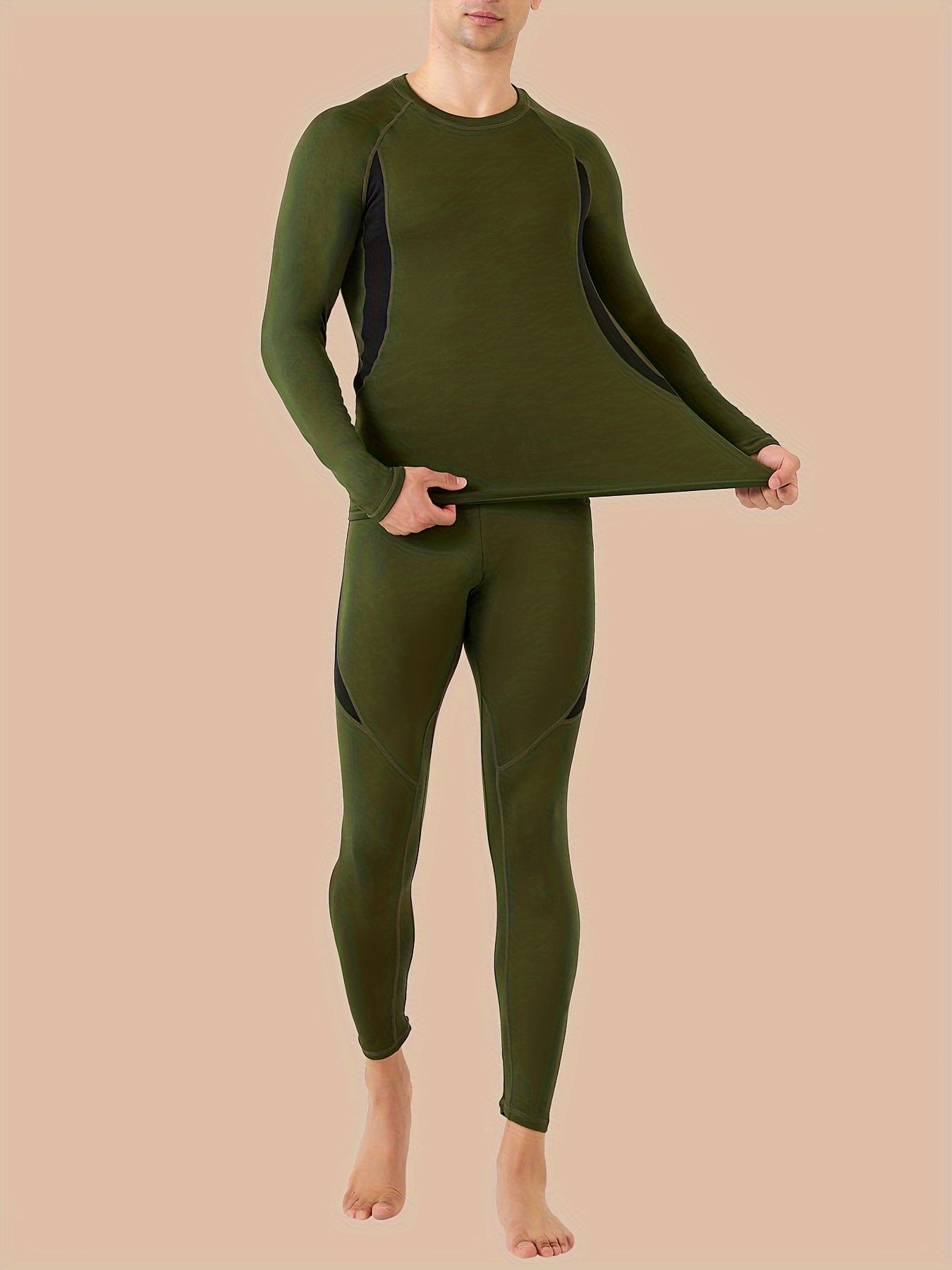 Men's Thermal Pants Set for Winter Activities Hunting Running Cycling Skiing Yoga Fitness Casual Solid Color Skinny Fit