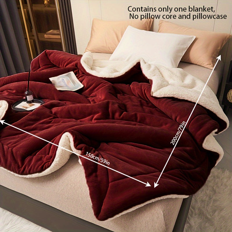 Wine Red Double Layer Milk Velvet Shearling Throw Blanket Cozy Soft Warm for Couch Bed Office