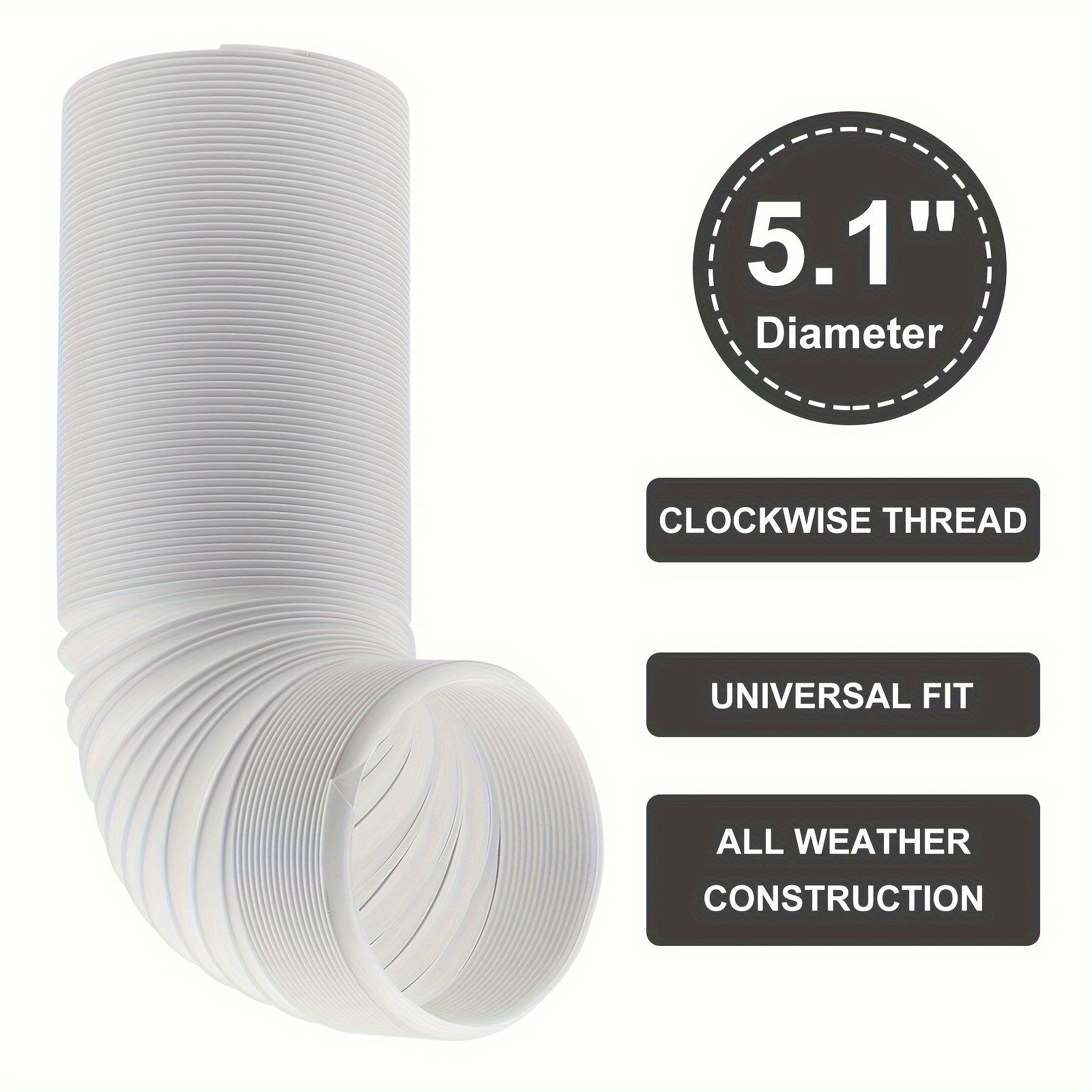 Portable Air Conditioner Exhaust Hose 12.95cm Diameter Leak-Proof Polypropylene