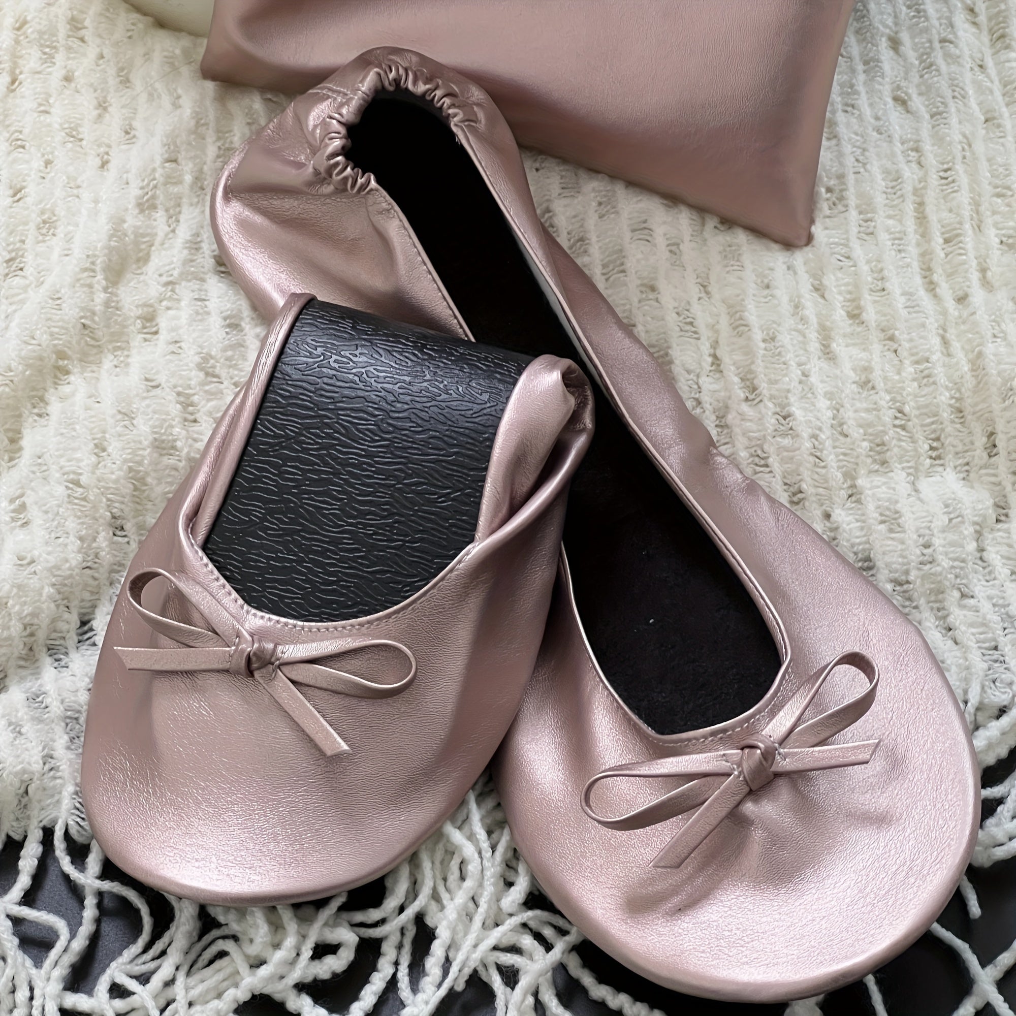 Women's Soft Sole Ballet Flats, Foldable Wedding Dance Shoes, Solid Color