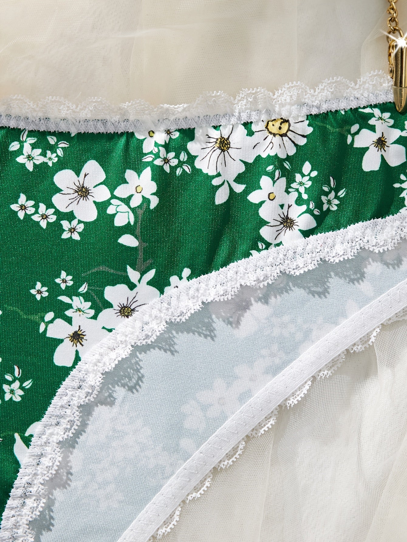 Women's Floral Print Lace Trim Panties Mid-Rise Breathable Polyester Blend