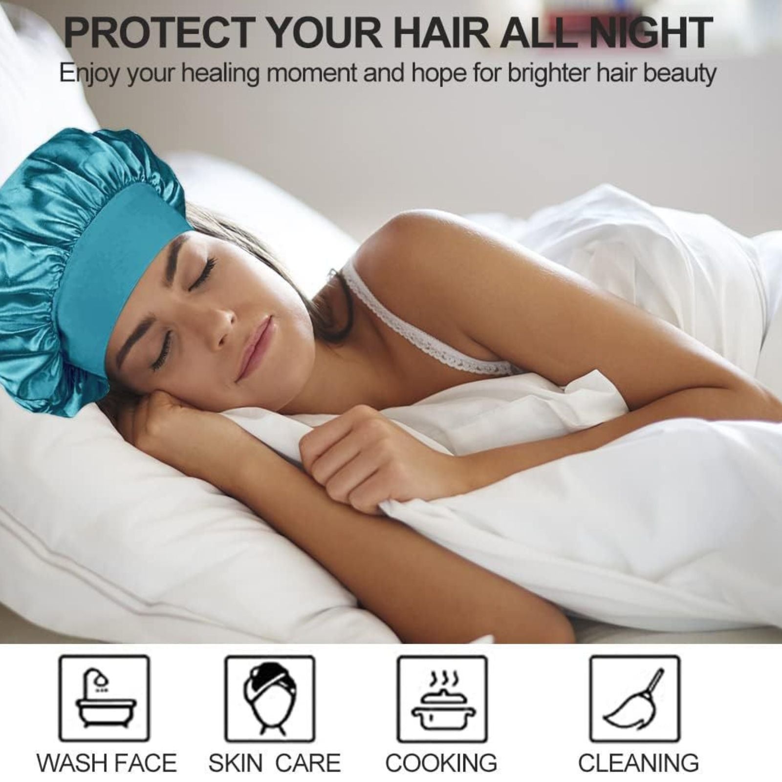 Wide Brim Sleep Cap Adjustable Soft Comfortable Hair Care Accessory Black Beige