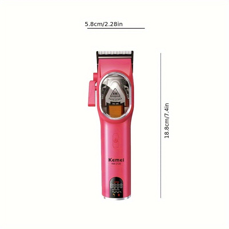 KEMEI Pink Hair Clipper DLC Blade bilan - Erkaklar uchun kuchli elektr trimmer, uzoq batareya muddati, USB bilan zaryadlash mumkin, LED displey, taroq, qaychi va tozalash asboblari bilan birga, zamonaviy dizayn uchun