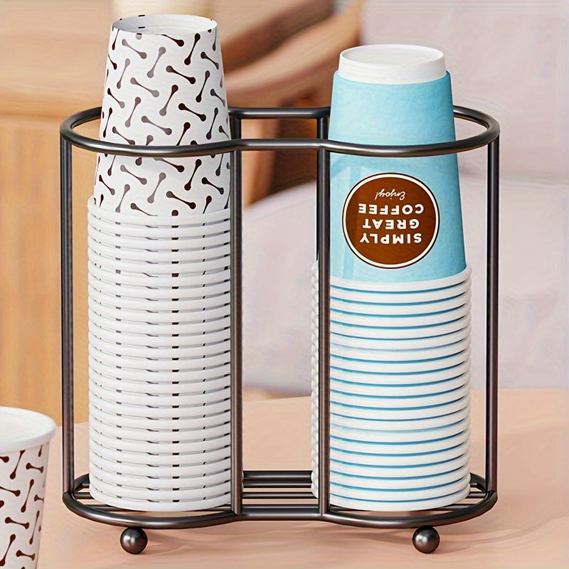 Double Tube Cup Holder Holds 4 Cups Black Home Office Cafe Bar Modern Minimalist Durable Metal