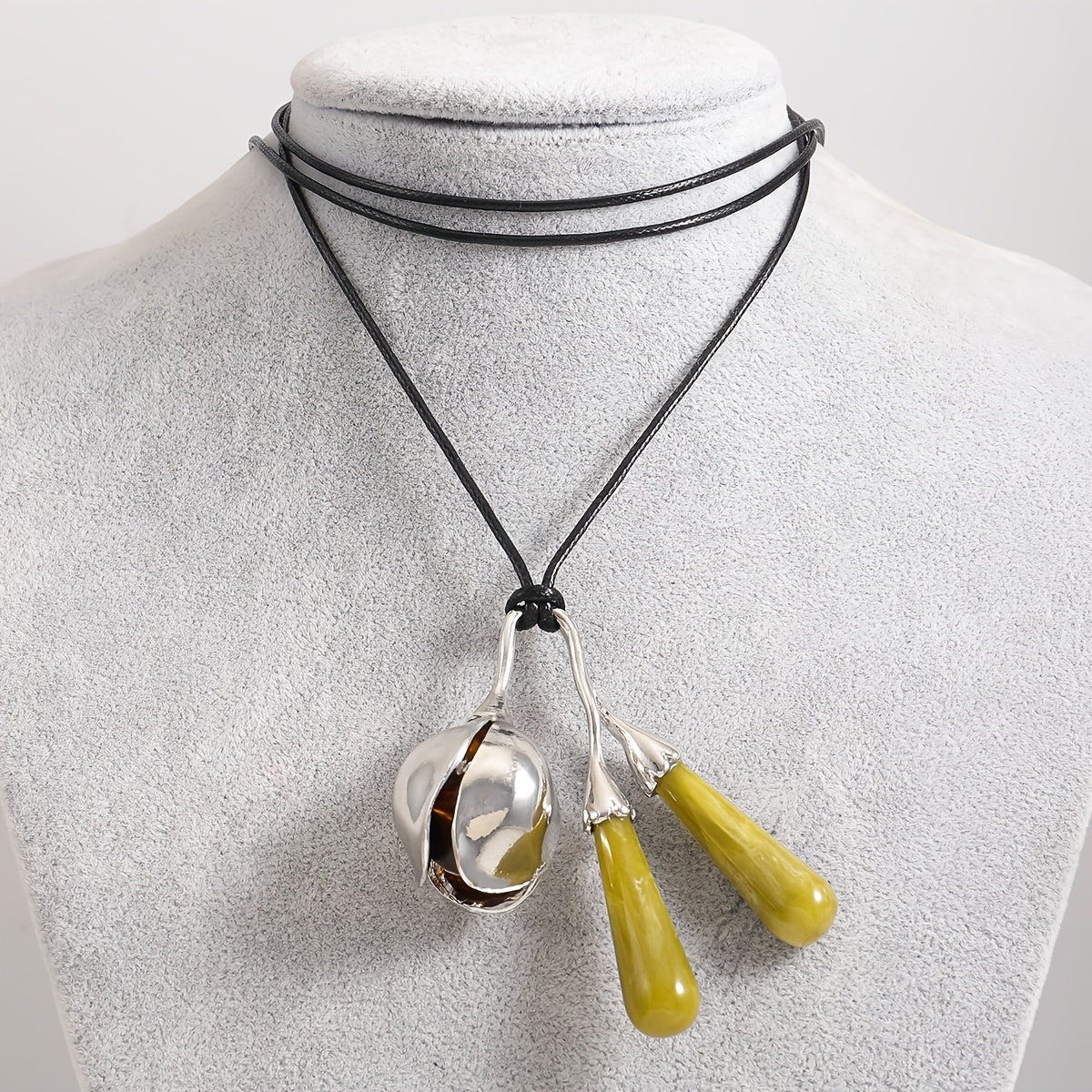 Bohemian Water Drop Oval Flower Heart Pendant Necklace for Women