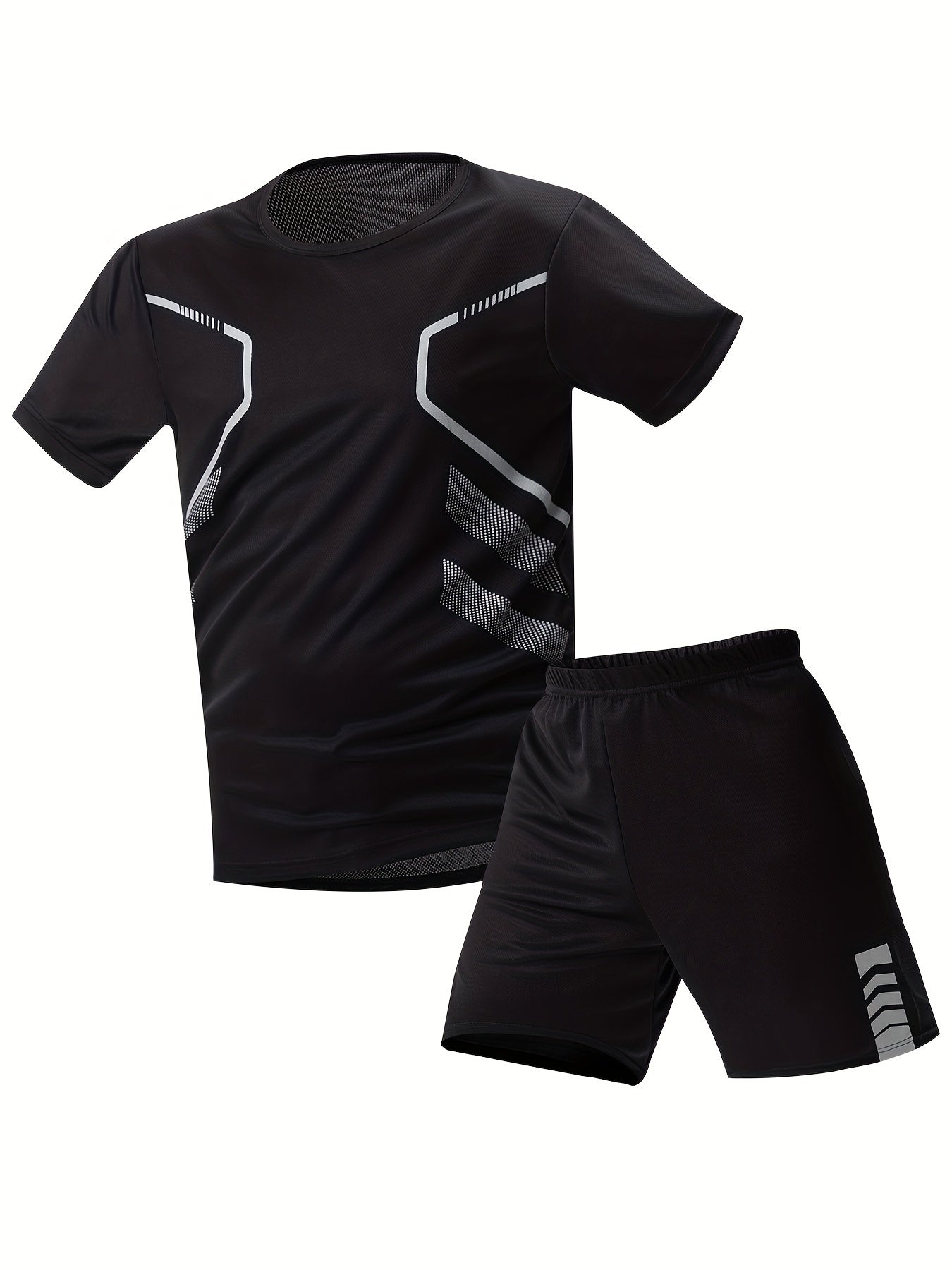 Men's Summer Outfit Set Short-Sleeve Crew Neck Shirt and Shorts Polyester Print