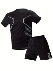 Men's Summer Outfit Set Short-Sleeve Crew Neck Shirt and Shorts Polyester Print