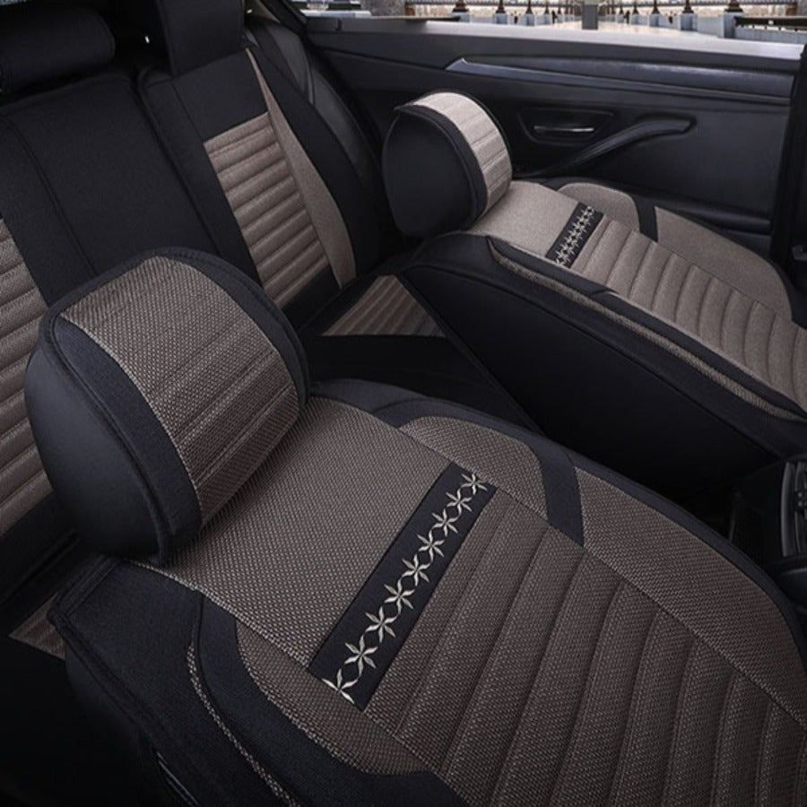 Universal Beige Car Seat Cushion Full Coverage Breathable Wear-Resistant