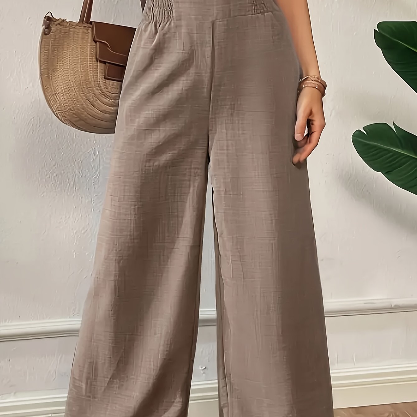 Women's Wide Leg Pants Polyester Solid Color High-Waisted Spring Summer Fall