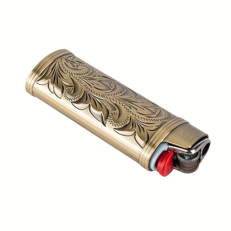 Unisex Metal Lighter Case Vintage Flower Durable Accessory for Full Size Lighters
