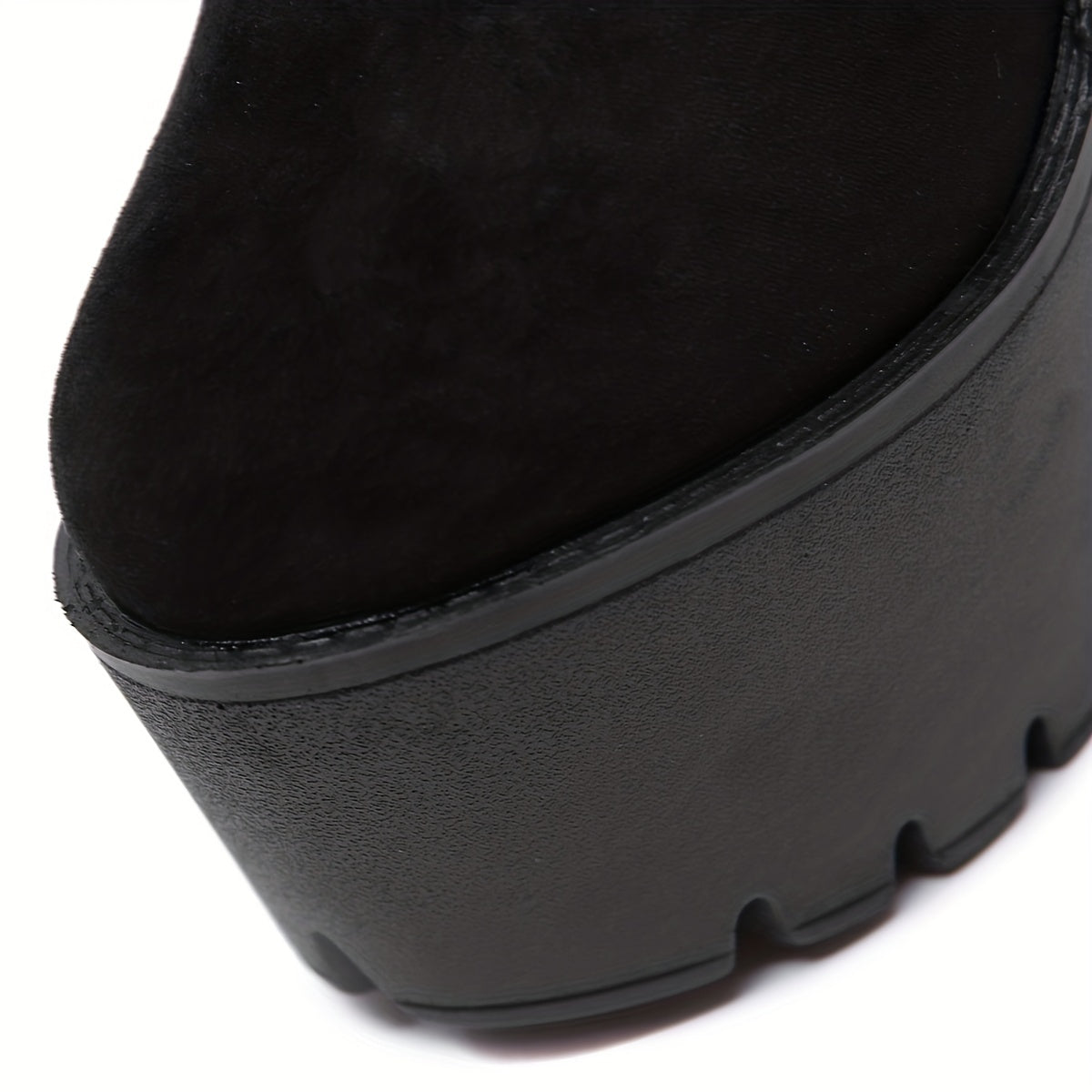 Women's Black Block Heeled Boots Round Toe Slip-On Platform Shoes