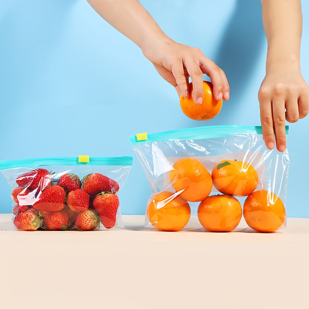 10 Transparent PE Storage Bags with Sliding Rope Seal for Food Refrigerator Freezer