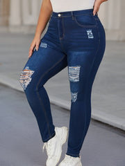 Plus Size Ripped High Rise Skinny Jeans Women Casual Stretch Denim