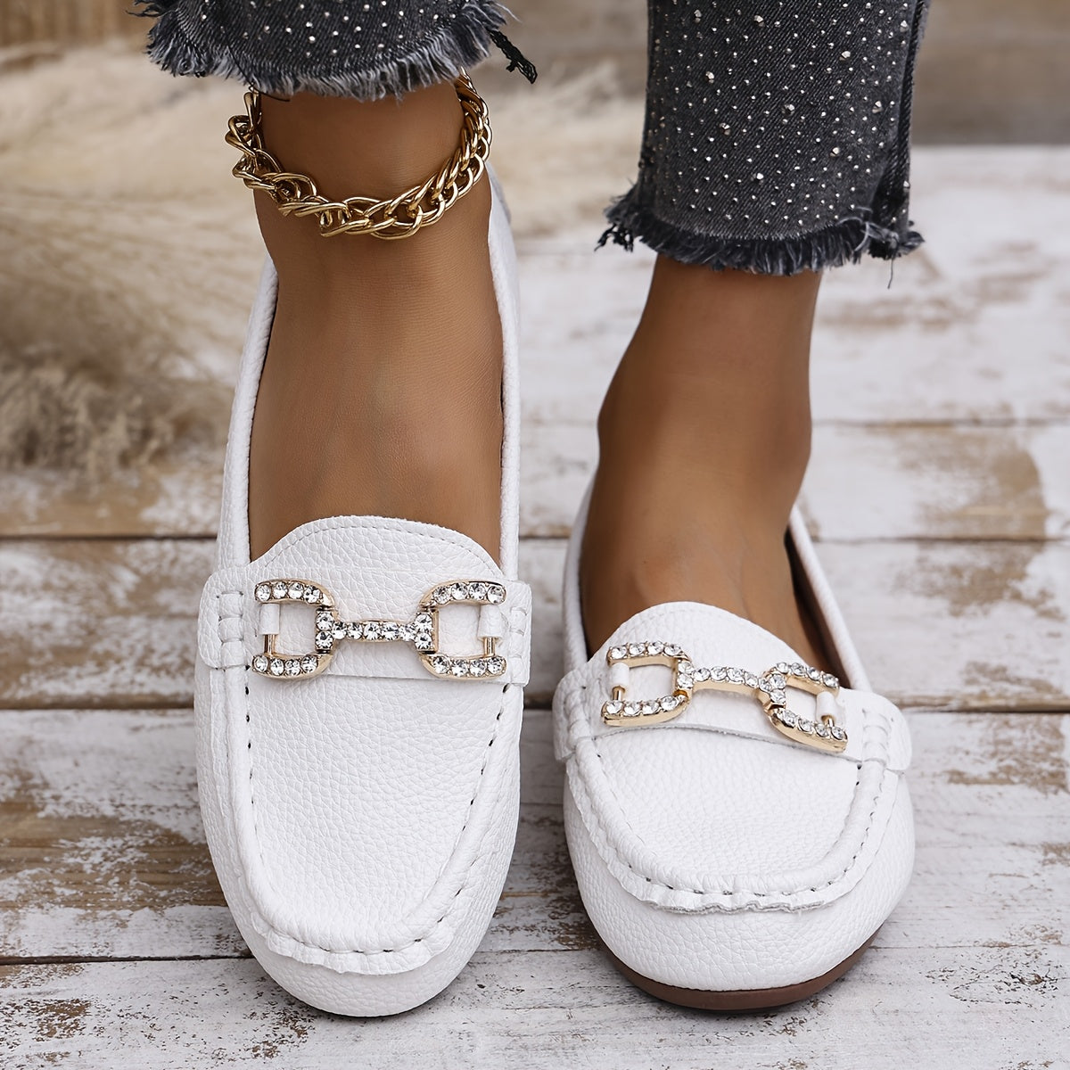 ayollar uchun slip-on tufli, faux cover yuqori qismi, kauchuk taglik, kundalik poyafzal