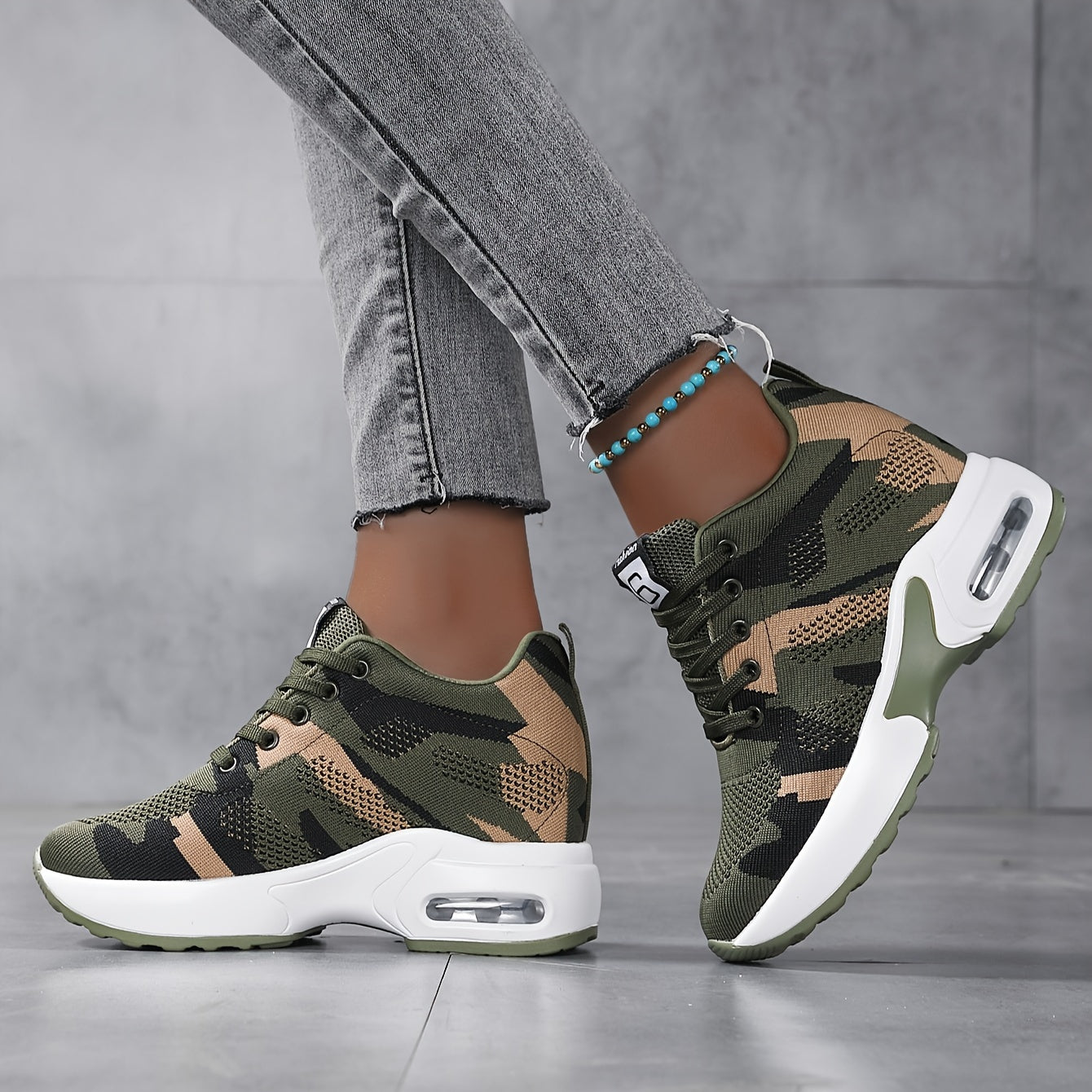 Women's Camouflage Breathable Sneakers with Air Cushion Platform Athletic Shoes