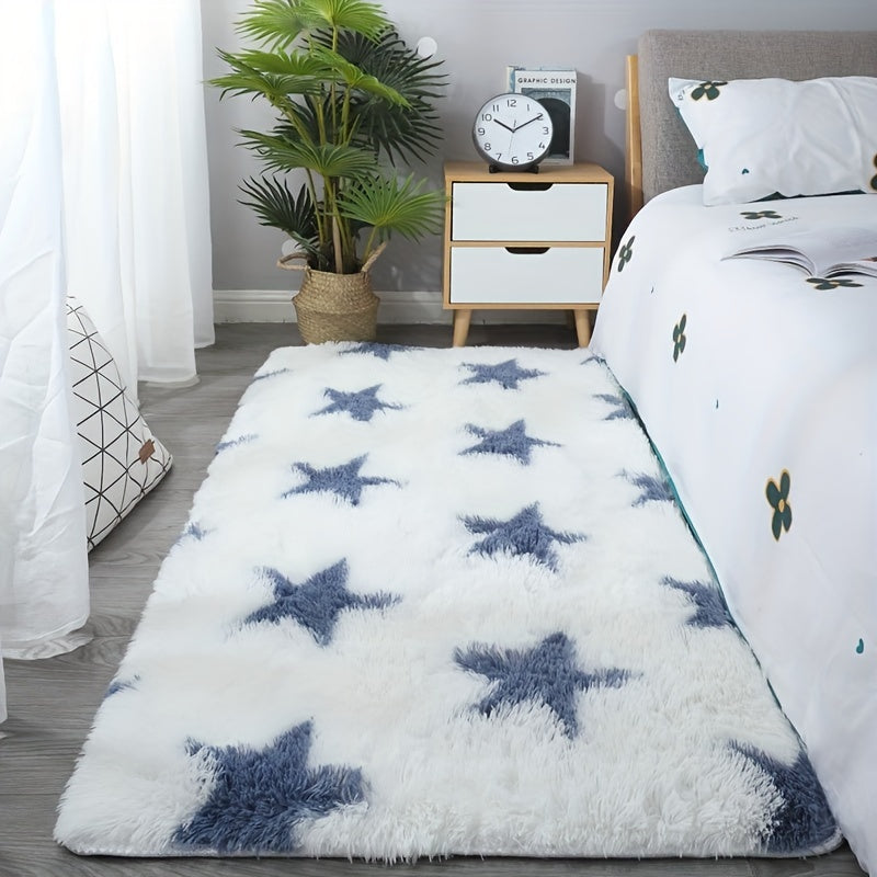 Alfombra de área de seda con patrón de estrella nórdica, felpa suave, antideslizante, lavable