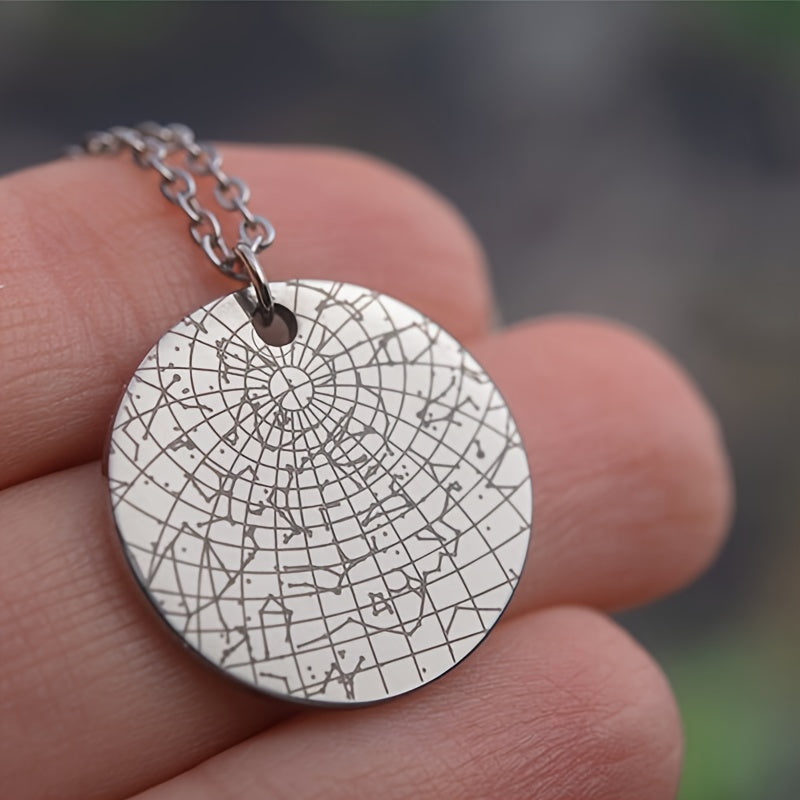 Personalized Star Map Necklace Engraved Moon Phase Stainless Steel Vintage Gift for Birthdays