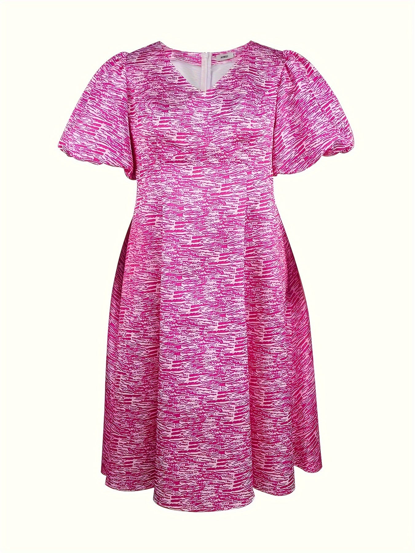 Women's A-Line Dress With Floral Print V-Neck Puff Sleeves Party Wear