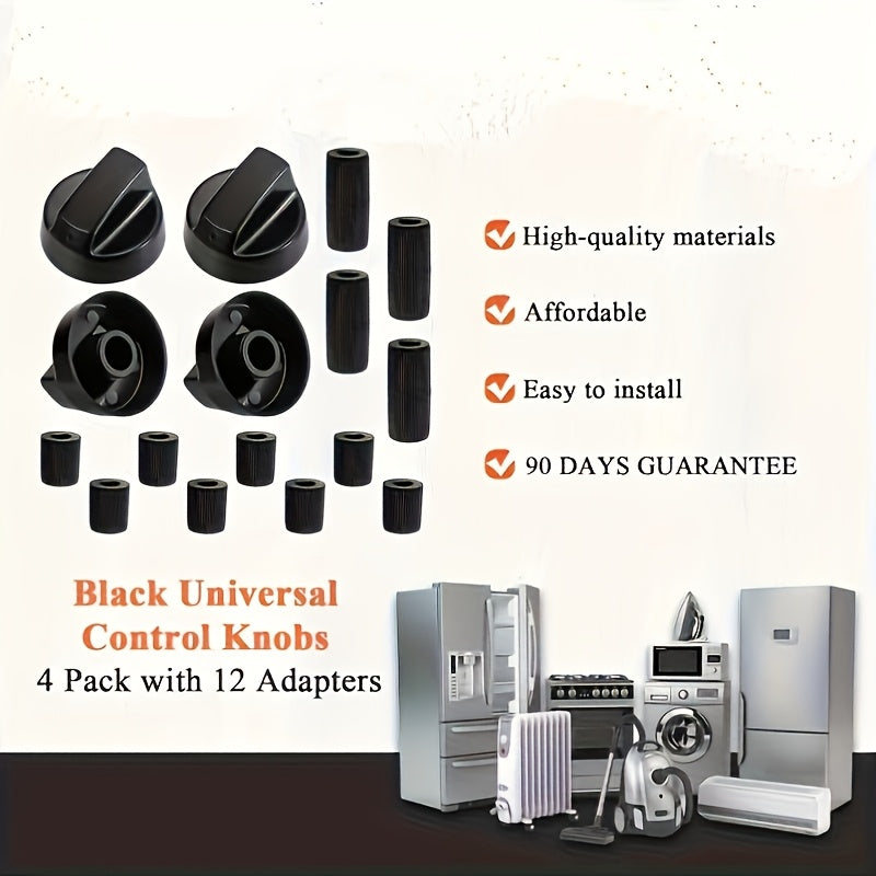 Ovens, pechlar va plitalar uchun 4 nazorat knopkasini 12 ta adapter bilan almashtiring. Bardoshli oshxona asboblari.