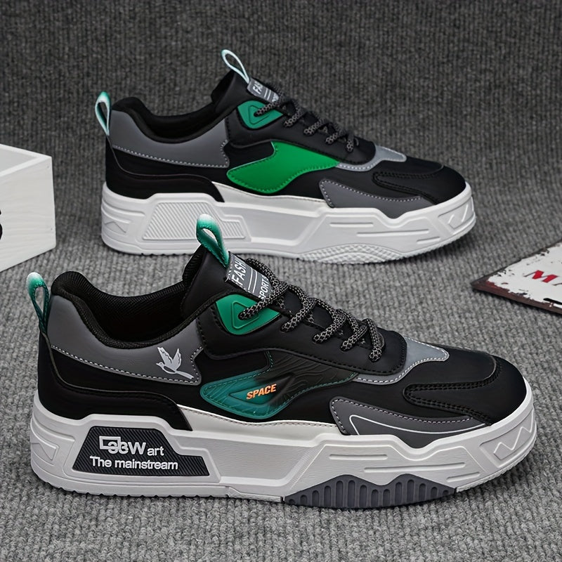 Men's Casual Sneakers with Thick Soles, Lace-Up, All-Season, Low Top, PU Upper