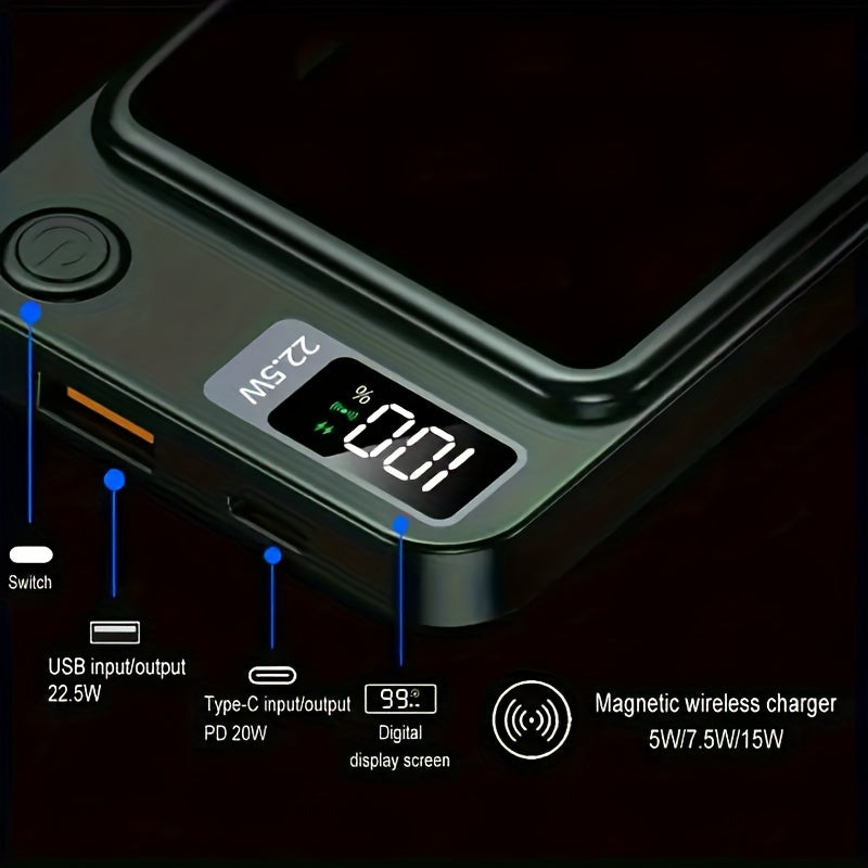 Power Bank 10000mAh 22.5W Fast Charging Wireless Magnetic for iPhone and Android Devices